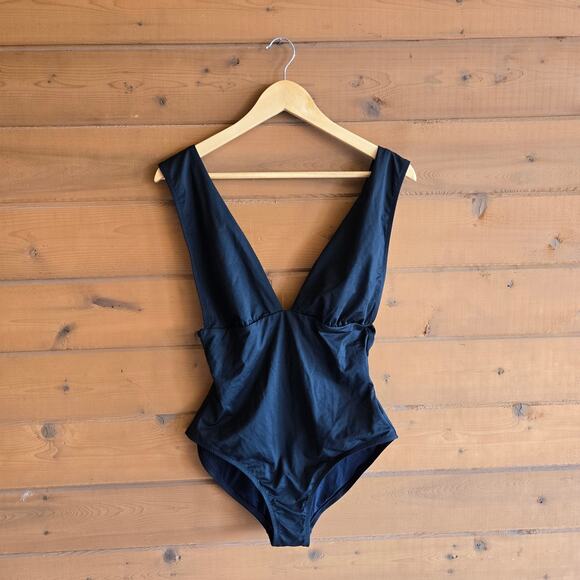 J. Crew Swimsuit One Piece Black Plunge V-Neck Swim Beach Resort 12 Swimwear - Picture 2 of 5